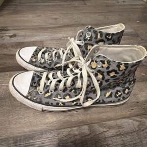 Converse Gray and Black Leopard High-Tops